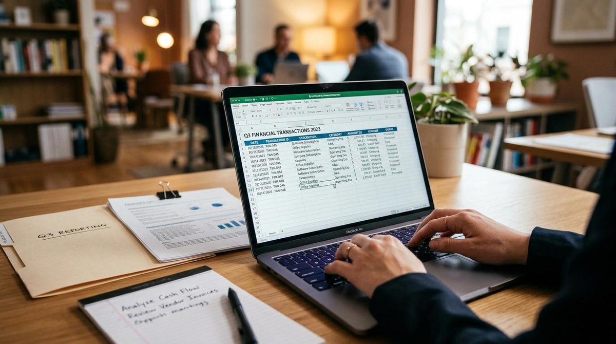 Como conciliar suas vendas no Mercado Pago com seu contador de forma organizada 2 Pessoa digitando em um notebook em uma mesa de escritório