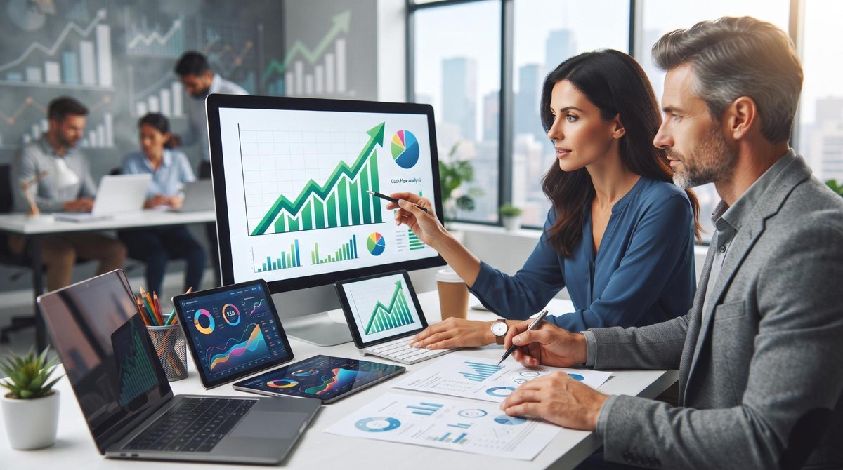 Como medir a saúde financeira da sua PME com indicadores práticos e ações concretas 1 Pessoa empreendedora analisando gráficos financeiros em um tablet sobre uma mesa de escritório