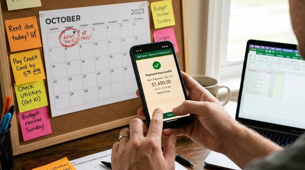 Como melhorar meu score Serasa de forma prática e ver resultados em menos tempo 3 Pessoa segurando um celular com um comprovante de pagamento na frente de uma lousa com um agenda