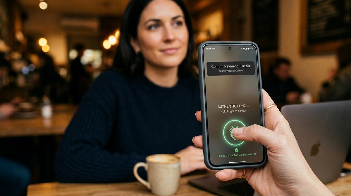 Como proteger minha conta Mercado Pago de hackers e manter seu dinheiro seguro 3 Pessoa fazendo reconhecimento de biometria no celular