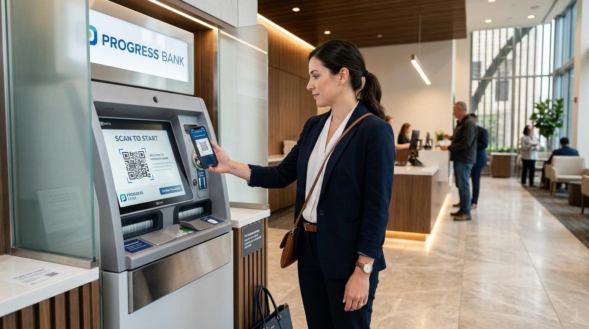 Como sacar dinheiro da conta Mercado Pago: todas as formas disponíveis hoje 3 Mulher lendo o QR Code de um caixa eletrônico pelo celular