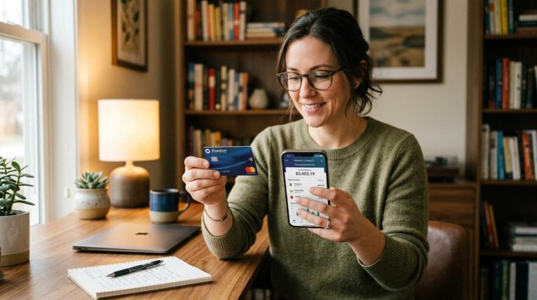 O que é um cartão de crédito e como funciona no Brasil: guia para usar com consciência 6 Mulher sorrindo segurando um cartão e celular