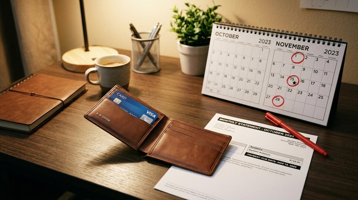 O que é um cartão de crédito e como funciona no Brasil: guia para usar com consciência 3 Mesa de escritório com uma carteira, calendário e papéis