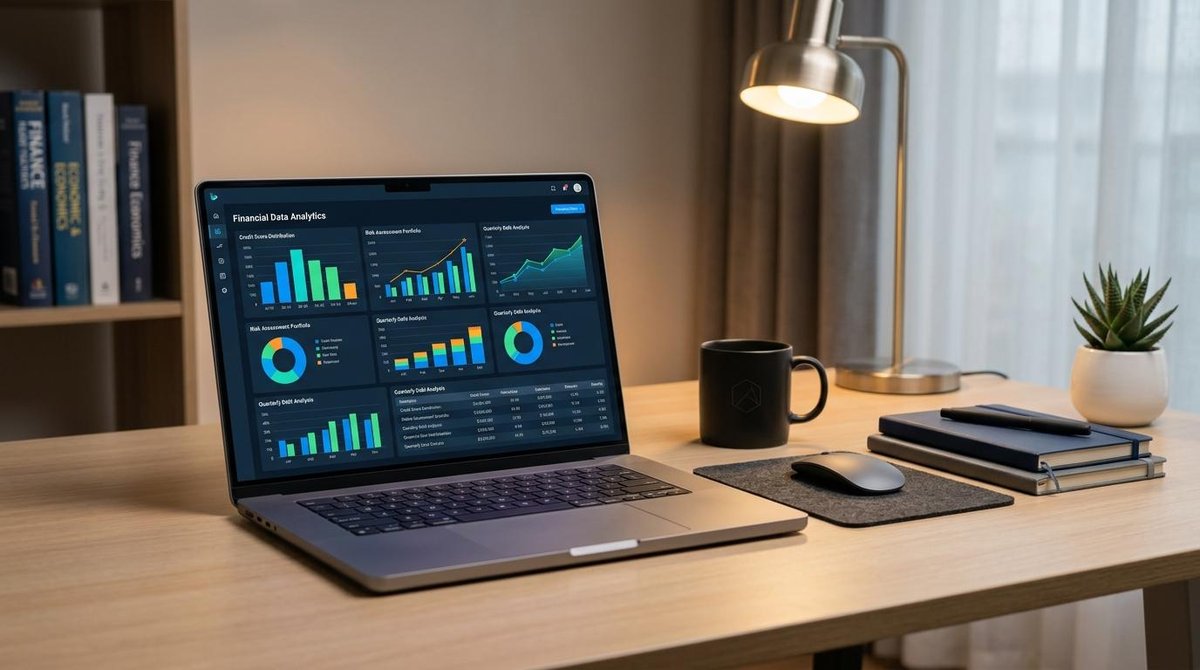 O que é o Serasa e como consultar seu score grátis para decisões financeiras 2 Notebook aberto em uma mesa de escritório com gráficos de análises