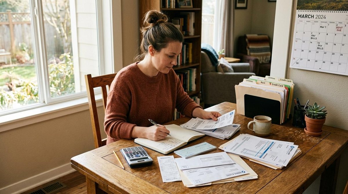 O que é o Serasa e como consultar seu score grátis para decisões financeiras 3 Mulher analisando contas enquanto faz anotações em um caderno