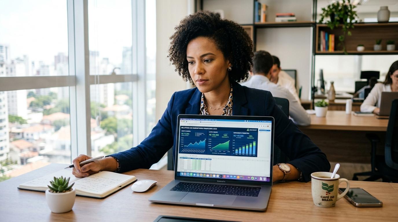 Como fazer uma análise vertical e horizontal do seu negócio e tomar decisões com mais segurança 1 Pessoa empreendedora analisando relatórios financeiros em uma planilha no computador